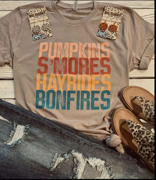 Pumpkins S'mores Hayrides and Bonfires short sleeved t-shirt